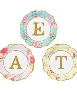 12 assiettes "EAT" fleurs vintage tea party