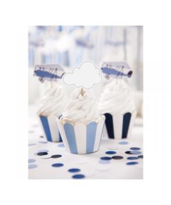 6 caissettes contour muffins cupcakes bleu rayures