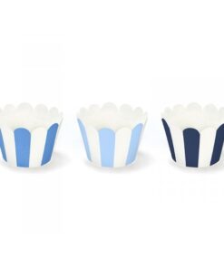 6 caissettes contour muffins cupcakes bleu rayures