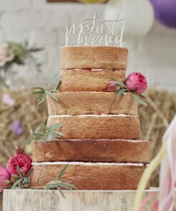Cake topper just married en bois mariage bohème