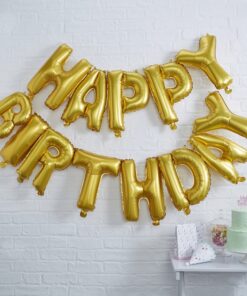 Guirlande ballons Happy Birthday lettres dorées
