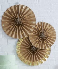3 rosaces éventails papier kraft et pois doré