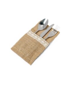 Pochette à couverts toile de jute dentelle