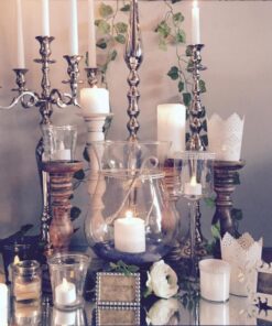 Location vase tulipe verre bonbonnière sur pied H32cm