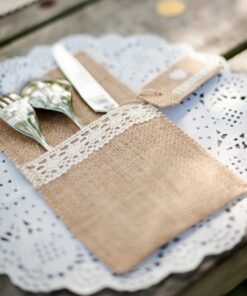 Pochette à couverts toile de jute dentelle