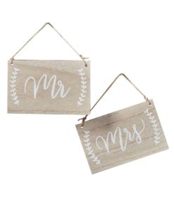 2 pancartes en bois Mr & Mrs mariage dos chaise
