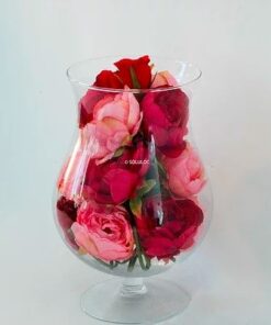 Location vase tulipe verre bonbonnière sur pied H32cm