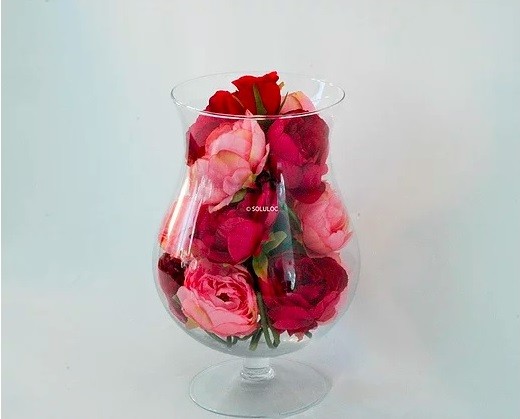 Location vase tulipe verre bonbonnière sur pied H32cm Location vase tulipe verre bonbonnière sur pied H32cm