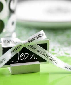 5M Ruban joyeux anniversaire 10mm blanc noir