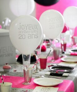 8 ballons JOYEUX ANNIVERSAIRE blanc imprimé