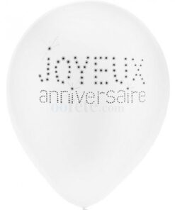 8 ballons JOYEUX ANNIVERSAIRE blanc imprimé
