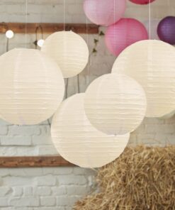 5 lanternes boules papier ivoire
