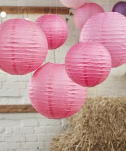 5 lanternes boules papier rose fuchsia