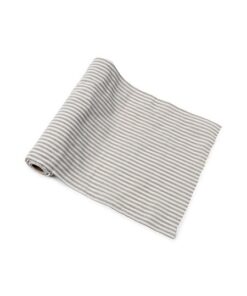 Chemin de table tissu rayé lin naturel blanc