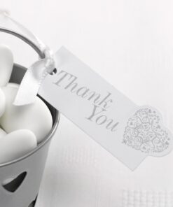10 étiquettes "thank you" coeur argent cadeau invités