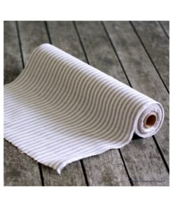 Chemin de table tissu rayé lin naturel blanc