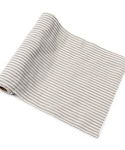 Chemin de table tissu rayé lin naturel blanc