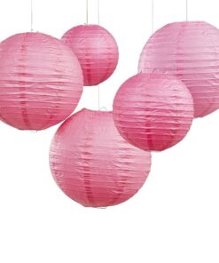 5 lanternes boules papier rose fuchsia