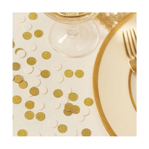 Confettis ronds crème ivoire et or gold glitter Confettis ronds crème ivoire et or gold glitter