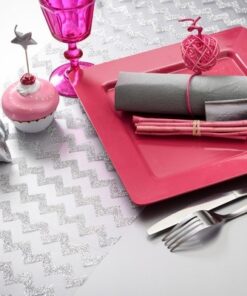 Chemin de table chevrons blanc et argent pailleté