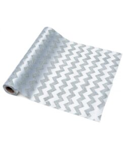 Chemin de table chevrons blanc et argent pailleté