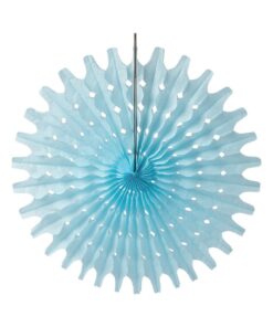 3 éventails rosaces en papier bleu ciel mix
