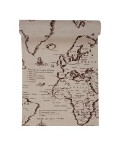 Chemin de table thème voyage carte vintage 3M lin
