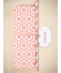 20 pailles rayées corail et blanc en papier