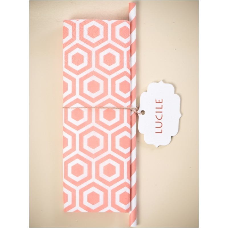 20 pailles rayées corail et blanc en papier 20 pailles rayées corail et blanc en papier
