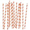 20 pailles rayées corail et blanc en papier