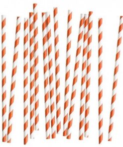 20 pailles rayées corail et blanc en papier