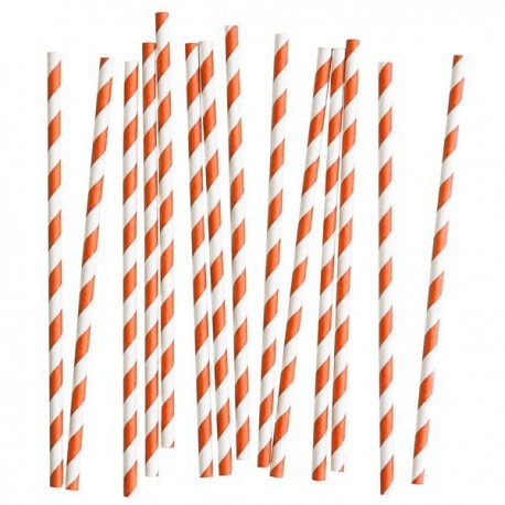 20 pailles rayées corail et blanc en papier 20 pailles rayées corail et blanc en papier