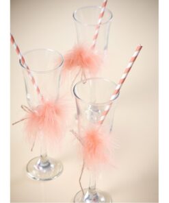 20 pailles rayées corail et blanc en papier