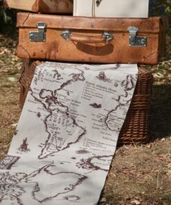 Chemin de table thème voyage carte vintage 3M lin