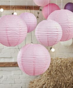 5 lanternes boules papier rose pâle