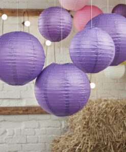 5 lanternes boules papier mauve violet