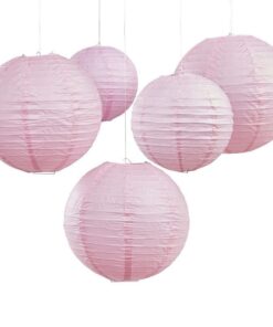 5 lanternes boules papier rose pâle