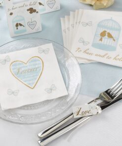 Petites Serviettes mariage thème oiseau bleu doré gold