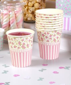8 Gobelet papier liberty fleurettes rose ivoire