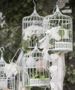 Cage à oiseaux décorative blanc metal 30cm