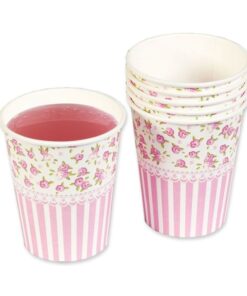 8 Gobelet papier liberty fleurettes rose ivoire