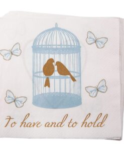Petites Serviettes mariage thème oiseau bleu doré gold