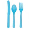 24 couverts en plastique bleu turquoise anniversaire enfant
