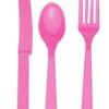 24 couverts en plastique rose vif fuchsia