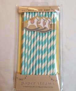 25 pailles bleues étiquettes BABY ourson et cheval