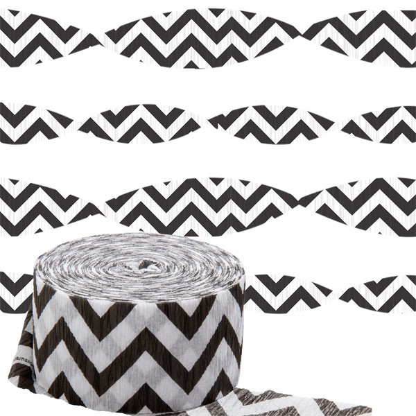 Guirlande papier crepon serpentin chevrons noirs Guirlande papier crepon serpentin chevrons noirs