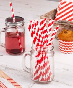 25 pailles rayées rouge retro vintage