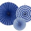 3 rosaces bleu marine en papier deco a suspendre
