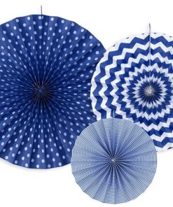 3 rosaces bleu marine en papier deco a suspendre