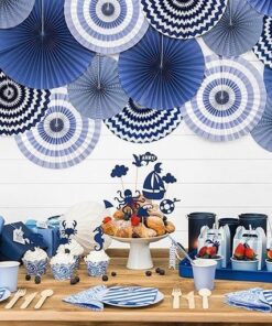 3 rosaces bleu marine en papier deco a suspendre